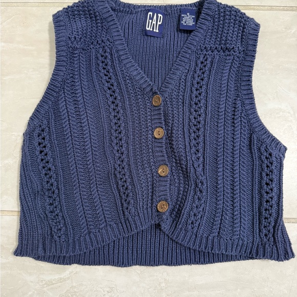 GAP Sweaters - Vintage GAP Women's Navy Cable Knit Button Front Sweater Vest